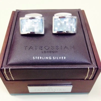 NEW TATEOSSIAN Silver Cufflinks with Blue Mother of Pearl - Bild 1 von 3