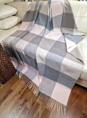 Merinowolldecke Wolldecke Merinowolle-Kaschmir Mix 140x200cm Braun-Rosa-Grau (K) - Bild 1 von 4