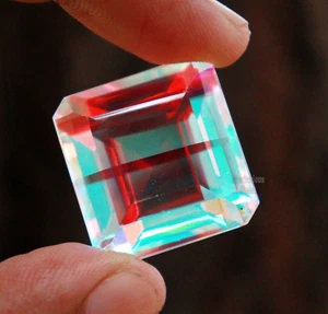 Mystic Quartz 66 Ct Natural Rainbow Color Radiant Cut Certified Loose Gemstone - Picture 1 of 6