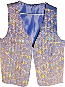 Vintage Unique Universe Stars Planets Interconnected String Theory Blue Vest - Bild 1 von 3