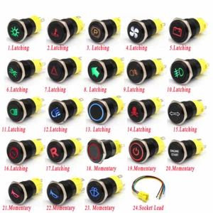 16mm 12V LED Licht tastender Knopf Auto Edelstahl Druckschalter Metallschalter - Bild 1 von 11