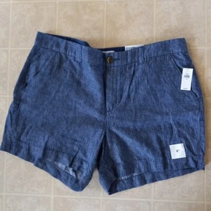 Pantalones cortos para mujer OLD NAVY cintura alta mezcla de lino - azul cambray - talla pequeña 16 - Imagen 1 de 3