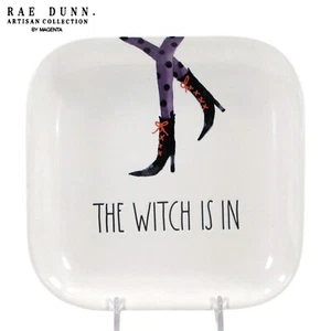 Rae Dunn HALLOWEEN - THE WITCH IS IN 7" Plate Square Purple Legs Magenta Mint - Picture 1 of 13