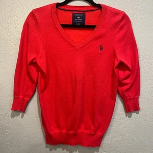 US Polo Assn. Roter V-Ausschnitt 3⁄4-Ärmel-Pullover klein klassisch bequem leichtgewichtig - Bild 1 von 7