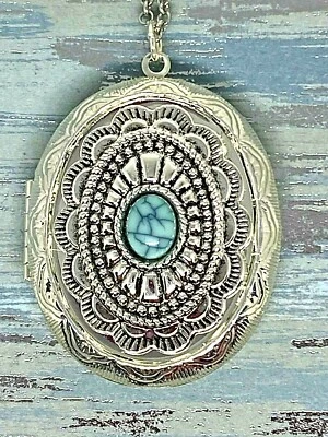 Medallón recuerdo foto vaquera turquesa Southwest Concho recuerdo plata  Foto 1 de 4