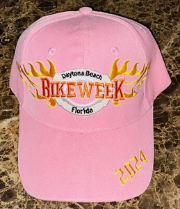 2024 Daytona Beach Motorrad Bike Week Mütze Erwachsene rosa Strapback orange Flammen - Bild 1 von 2