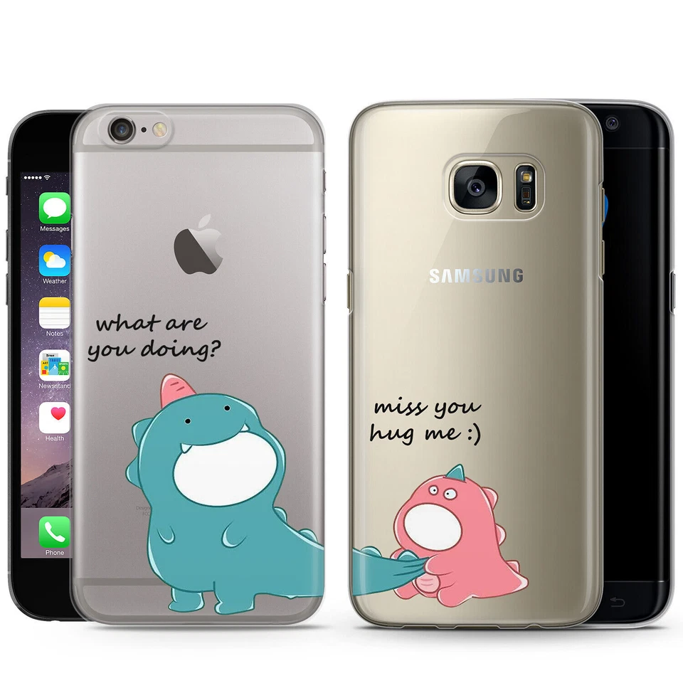 Cute Dinosaur Couple Matching Phone Case Cover For iPhone Samsung Galaxy Huawei - Image 1 of 4