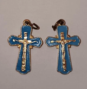 Pair Russian Enameled Gold Tone Crosses  - Picture 1 of 3