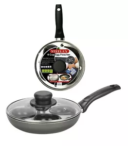 4 Egg Poacher Pan Non-Stick 4 Egg Cup Poach Cooking Frying Pan With Glass Lid - Picture 1 of 5