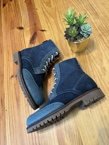 PENELOPE CHILVERS Blue Brogue Ankle Boots Leather Women’s SIZE 37.5 / US 7 - Picture 1 of 14