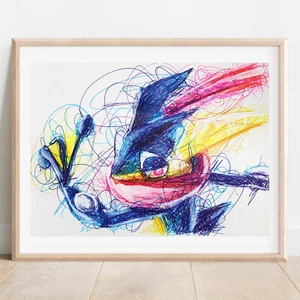 Greninja Ballpoint Pen Print, Pokemon Art Poster - Picture 1 of 3