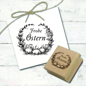 Motivstempel Frohe Ostern Weidenkätzchen Kranz Ostereier Osterstempel 68x58mm - Bild 1 von 6