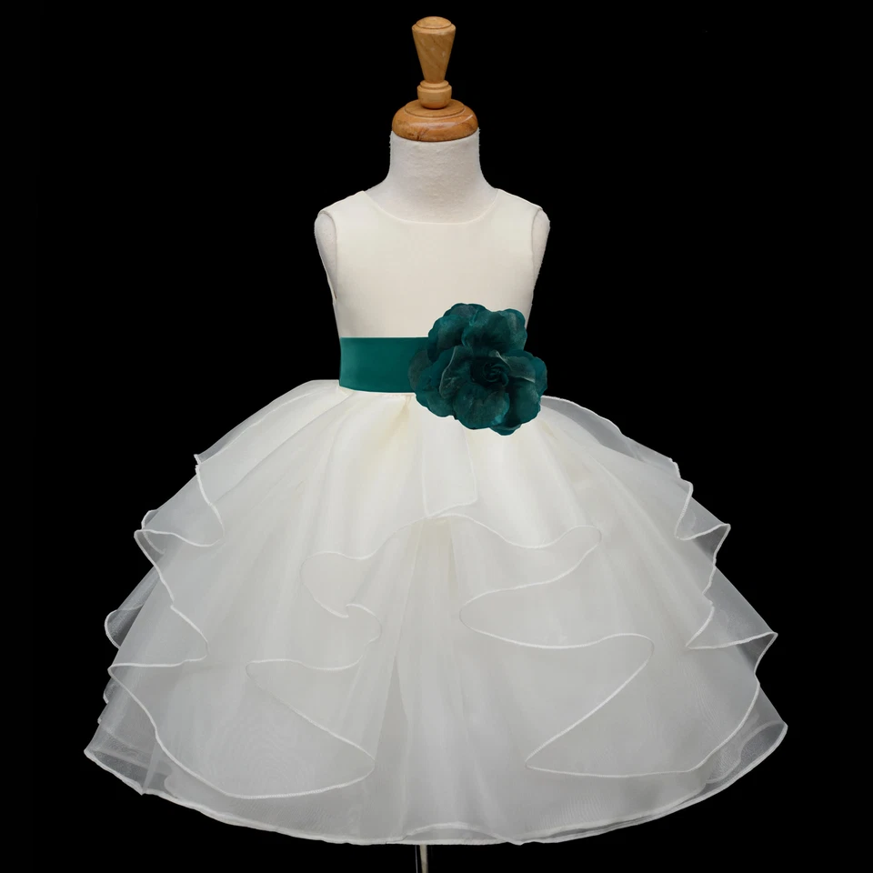 IVORY FLOWER GIRL HOLIDAY DRESS BRIDESMAID 12-18 MONTH 2 2T 3 4 6 6X 8 10 4613t  - Image 1 of 1