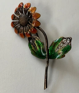 Art Deco Brosche 800 Sterling Silber orange Emaille filigran Blume Anstecknadel - Bild 1 von 4