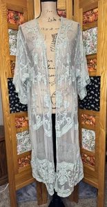 Mujeres Encaje Malla Transparente Boho Kimono Plumero Verde Salvia Festival Playa Cubrir S\M - Imagen 1 de 8