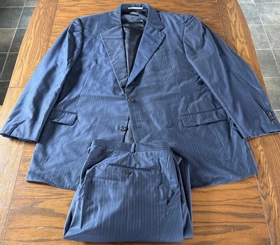 Traje Hickey Freeman Loro Piana Tasmanian Super 120’s Azul Marino Pin Rayas 52L Foto 1 de 4