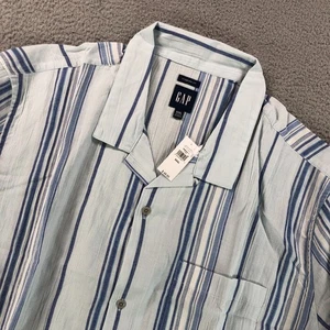 Gap Shirt Adult 3XL White Blue Stripe Camp Loop Collar Gauze Short sleeve NEW - Picture 1 of 13