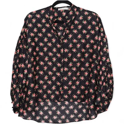 Blusa Alice + Olivia Talla XS Negra Floral Mezcla Seda Abotonada Manga Larga Foto 1 de 4