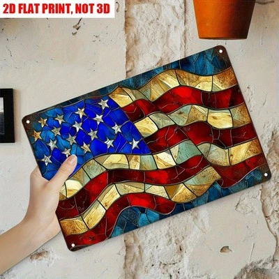 Patriotic Flag Metal Sign Vintage American Tin Signs Home Outdoor Bar Decor - Image 1 of 4