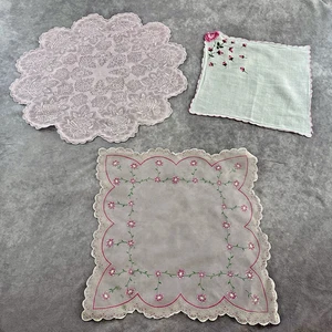 Lote de pañuelos transparentes de colección años 50 rosa floral bordado y pintado a mano - Imagen 1 de 17