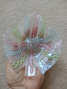 Murano Italian Latticino Twisted Ribbon Art Glass Leaf Dish Pink /Green/Blue - Picture 1 of 14