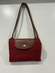 LONGCHAMP Paris Le Pliage Red Nylon Foldable Packable Tote 21” x 12” Authentic - Picture 1 of 23