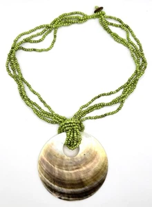 Chunky Abalone Pendant Necklace Beaded  18 in long 3 in pendant - Picture 1 of 4