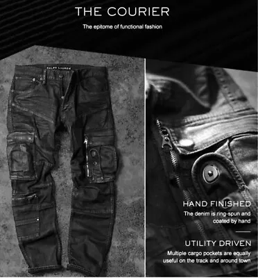 Jeans Polo Ralph Lauren Etiqueta Negra 31x30 RRL Motociclista De Colección Moto 32 Verde Recubierto de Cera Foto 1 de 4