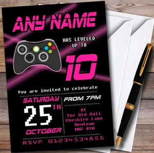 Girls Laser Video Gaming Personalised Childrens Birthday Party Invitations - Picture 1 of 1