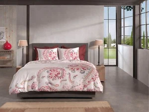 Heckett & Lane Mako-Satin Bettwäsche 155x220 Ruby natural Paisley rosa pink - Bild 1 von 6