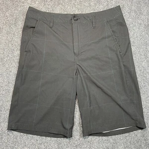 Oxide Shorts Mens 32 Charcoal Grey Bermuda Plaid Flat Front Pockets Flexible - Picture 1 of 12