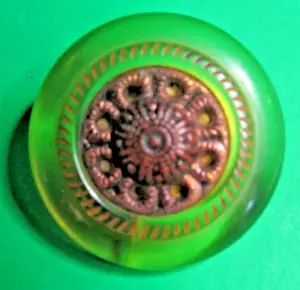Vtg 1&1/16" TRANSPARENT YELLOW EARLY PLASTIC METAL OME & SHANK BUTTON-S513 - Picture 1 of 2