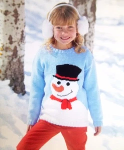 CHILDREN'S CHRISTMAS SNOWMAN JUMPER/SWEATER DK KNITTING PATTERN AGES 2-13 YEARS - Picture 1 of 1
