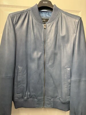 men’s Hugo Boss Perforated leather jacket Blue/teal/green Sz 40 M  $995 Retail - Image 1 of 4