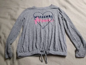 Cat & Jack Girl's Long Sleeve Gray Blouse Size Small (6/6x) Weekends Forever Bow - Picture 1 of 5