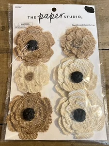 The Paper Studios Burlap Flower Scrapbooking Embellishments 6-Pieces New - Picture 1 of 1