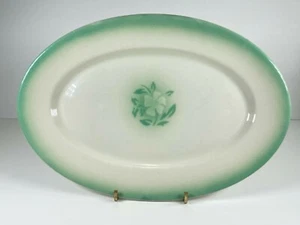 VTG Syracuse China Airbrushed Leaf & Flower Aqua Oblong Restaurant Platter EUC - Picture 1 of 7