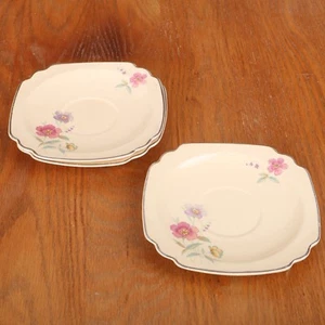 3 Vintage Homer Laughlin Wells Peacock Square Saucers - Picture 1 of 6