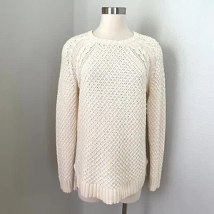 360 Sweater Womens Large Ivory Cable Knit Cotton Blend Sweater Long Sleeve - Picture 1 of 11