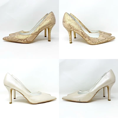 2 Pares Rampage MARIA Tacón de Aguja Metálico Punta Punta Marfil Brillante Estampado Serpiente 8M Foto 1 de 4