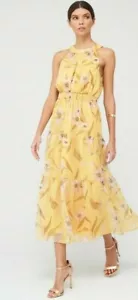 Ted Baker Cabana bedrucktes abgestuftes Midi-Kleid - gelb Größe 2 UK 10 - Bild 1 von 5