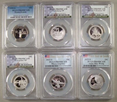 Lot of (6) 1999-2022 Proof Clad Quarters PCGS PR69DCAM - State, ATB & Women - Image 1 of 3