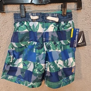 Nautica Swim Trunks Little Boys Size 4 Leaves Design UPF 50+ Protection - Picture 1 of 6