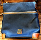 Vintage Dooney & Bourke Blue Tan Pebbled Cross Body Pocketbook Bag
