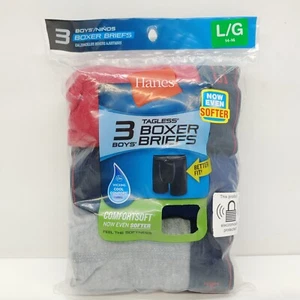 Hanes Boys 3 Pack Tagless Boxer Briefs Size L 14-16 Gray/Red/Navy Comfortsoft - Picture 1 of 8