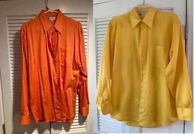 2 BACHRACH SHIRTS BRIGHT ORANGE, YELLOW, BUTTON DOWN LONG SLEEVE 15-15.5 33-33   - Image 1 of 4