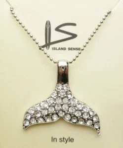 2- Hawaiian Whales Tail Pendant Clear Crystals Slide Pendant Chain 18” Necklace - Picture 1 of 1
