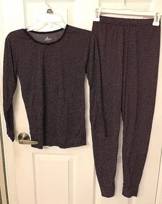 Juego de pijama de 2 piezas Seven Apparel negro con lunares rosas - para mujer talla S  Foto 1 de 4