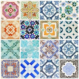 Portuguese Tile Decals 4x4 Inch Sevilla - Set of 16 - Self Adhesive - Picture 1 of 4