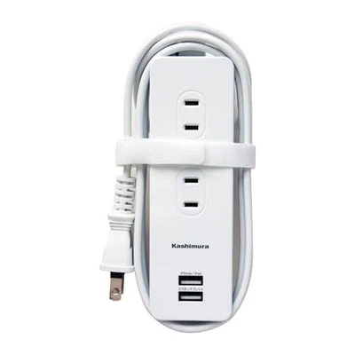 Kashimura Power Strip USB-A×2 100–240V Travel Use NAC-045 - Image 1 of 4